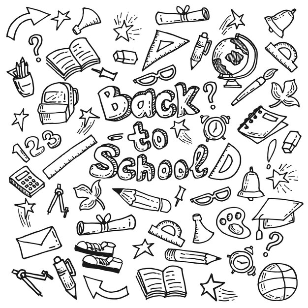 Doodle back to school icon set