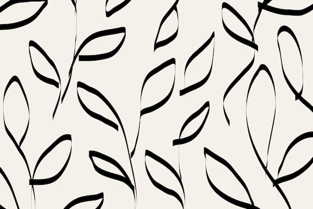 Doodle background, black leaf pattern design vector