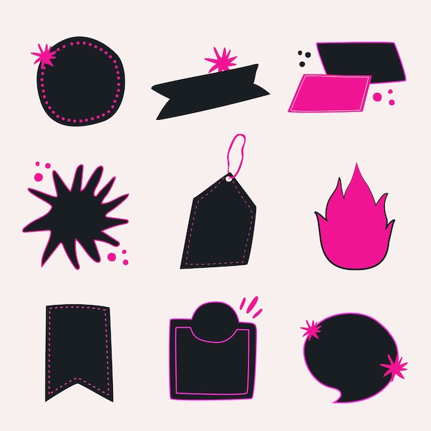 Free vector doodle badge sticker, black blank clipart vector collection