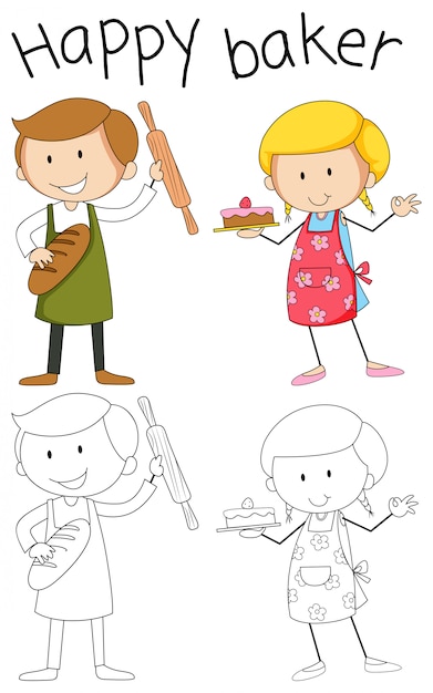 Free vector doodle baker character on white background