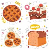 Бесплатное векторное изображение Коллекция наклеек для пекарни doodle