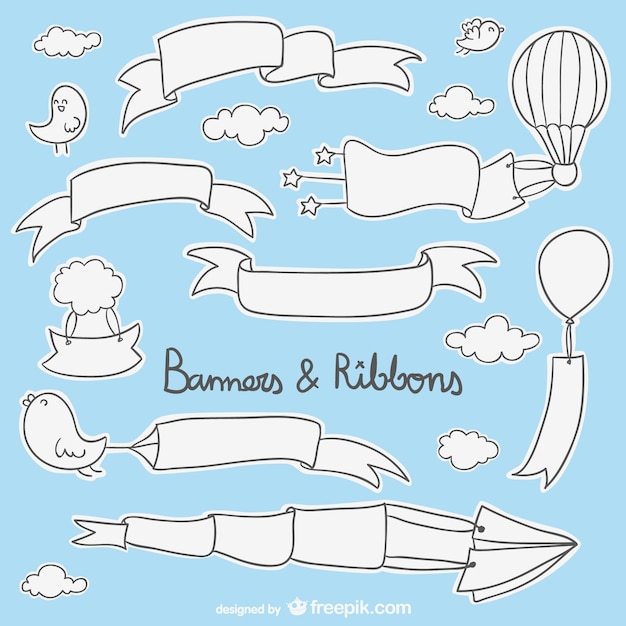 Free vector doodle banners and ribbons