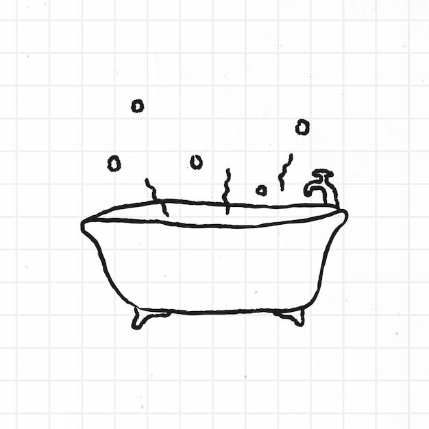 Doodle vasca da bagno su un vettore di sfondo della griglia