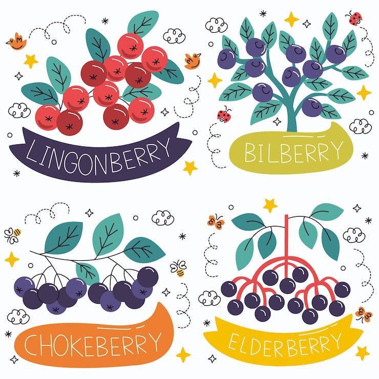 Free Vector doodle berries stickers collection