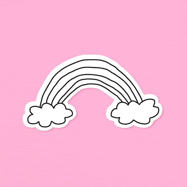 Free vector doodle black and white rainbow journal sticker with a white border on a pink background vector