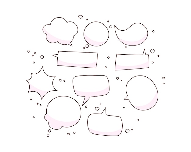 Free vector doodle blank speech bubbles hand drawn cartoon art illustration