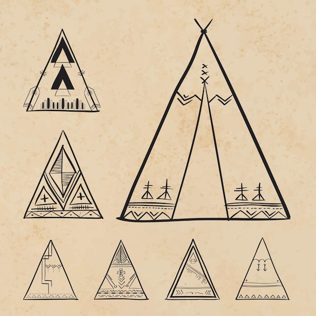 Free vector doodle bohemian tipi vector hand drawn illustration