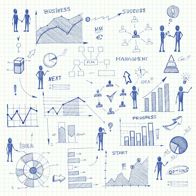 Free vector doodle business charts infographics elements