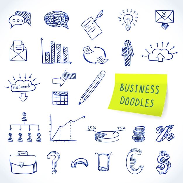 Free vector doodle business set of finance economy marketing decorative icons isolated vector illustration