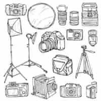 Free vector doodle camera icons set