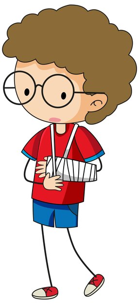 Doodle cartoon character of a boy wearing arm splint