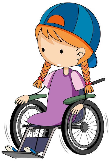 Каракули мультипликационный персонаж девушки, сидящей на инвалидной коляске