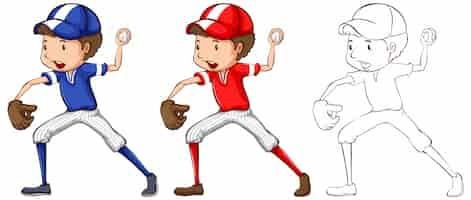 Vettore gratuito carattere doodle per illustrazione giocatore di baseball