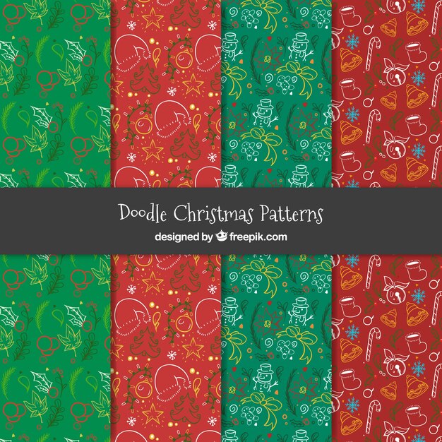 Doodle christmas patterns in green and red