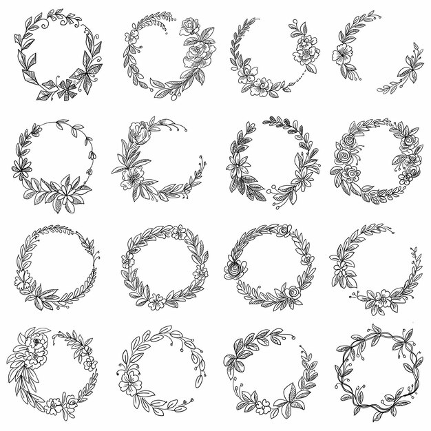 낙서 원형 꽃 장식 프레임 세트 디자인