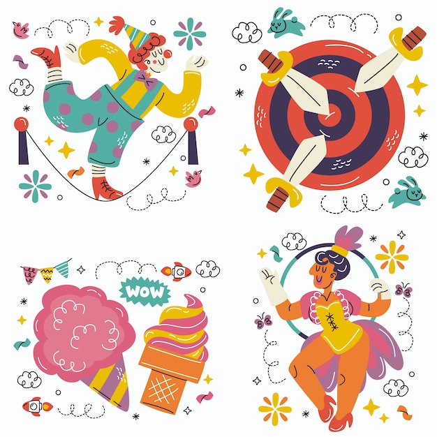 Free vector doodle circus stickers collection