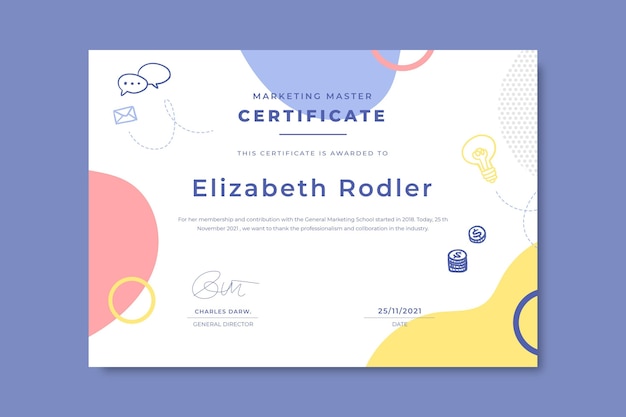 Free vector doodle colorful business certificates