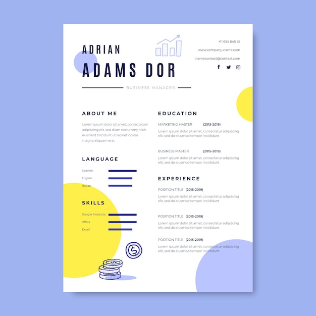 Free vector doodle colorful business resumes