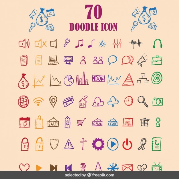 Doodle colorful icons collection