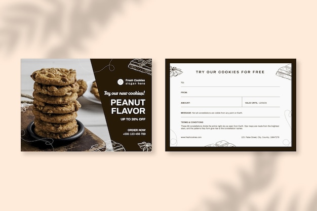 Free vector doodle cookies bakery gift certificate template