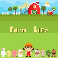 Doodle cute farm animals background