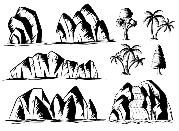 Дизайн Doodle для гор и деревьев