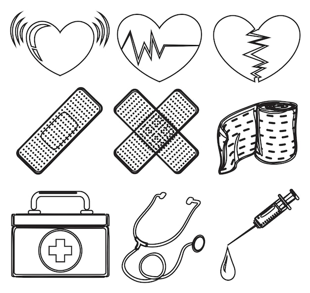 Бесплатное векторное изображение Дизайн каракулей различных медицинских инструментов