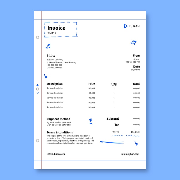 Free vector doodle dj  invoice template