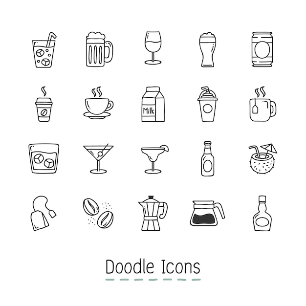 無料ベクター doodle drinksアイコン。