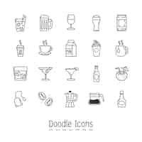 Free vector doodle drinks icons.