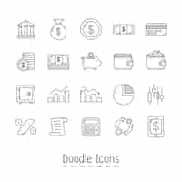 Бесплатное векторное изображение doodle financial icons.