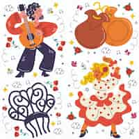 Free vector doodle flamenco stickers collection