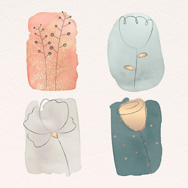 Download Free Vector | Doodle flower on watercolor texture set