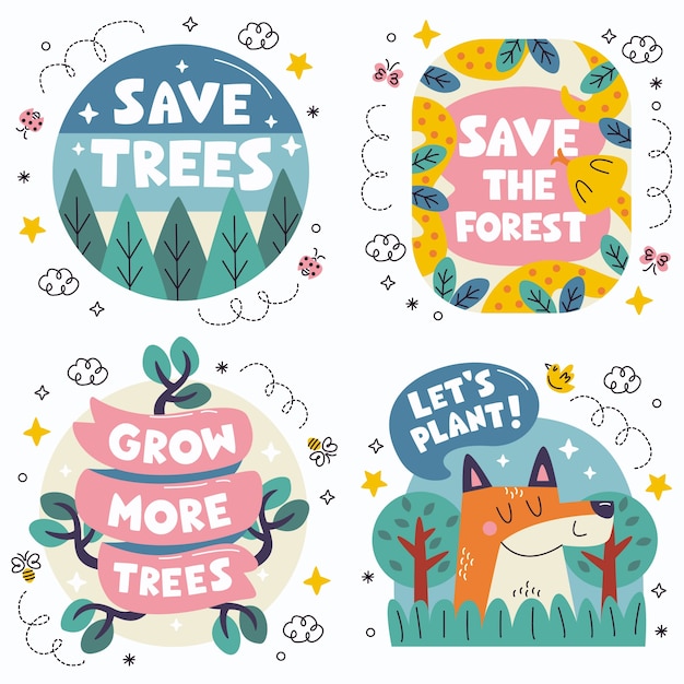 Doodle forest stickers collection