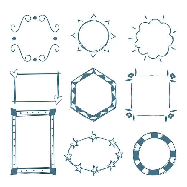 낙서 프레임 장식 컬렉션 손으로 그린