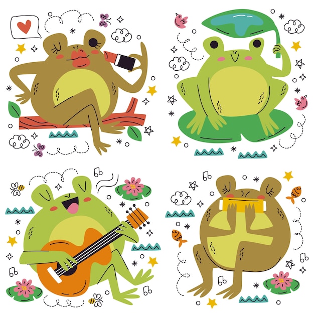 Doodle frog sticker set