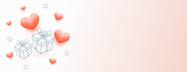 Free vector doodle gift boxes with floating hearts and text space