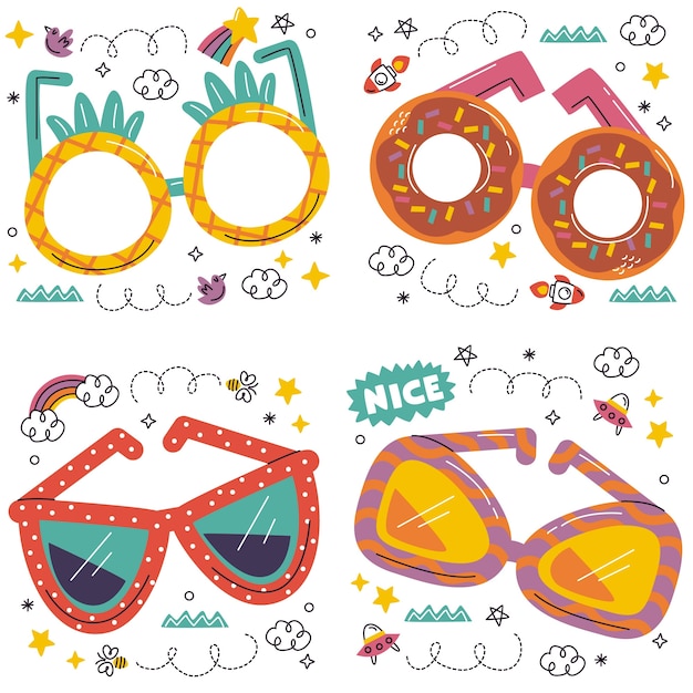 Free vector doodle glasses stickers collection