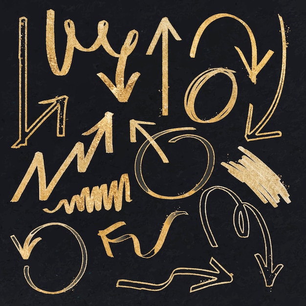 Doodle gold highlight arrow vector set