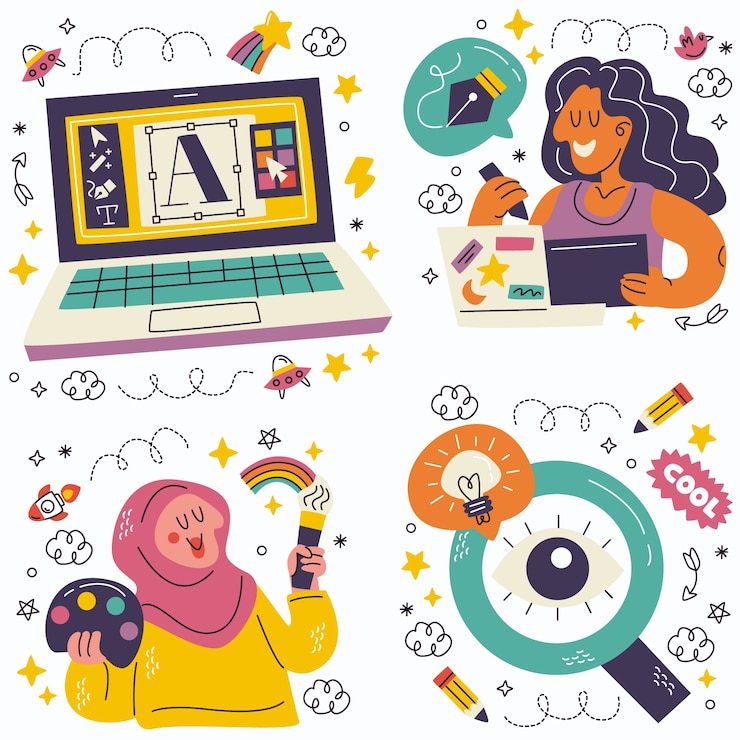 Free Vector doodle graphic design stickers collection