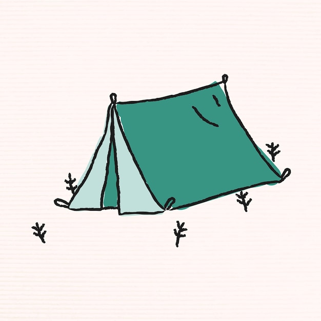 Зеленая палатка doodle на векторе кемпинга