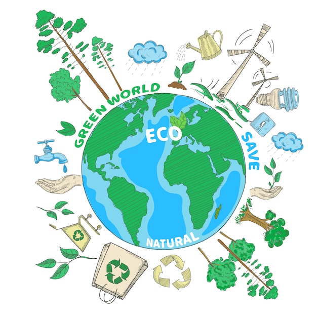 Free vector doodle green world ecology colored concept