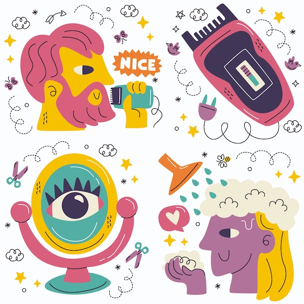 Free vector doodle grooming stickers collection