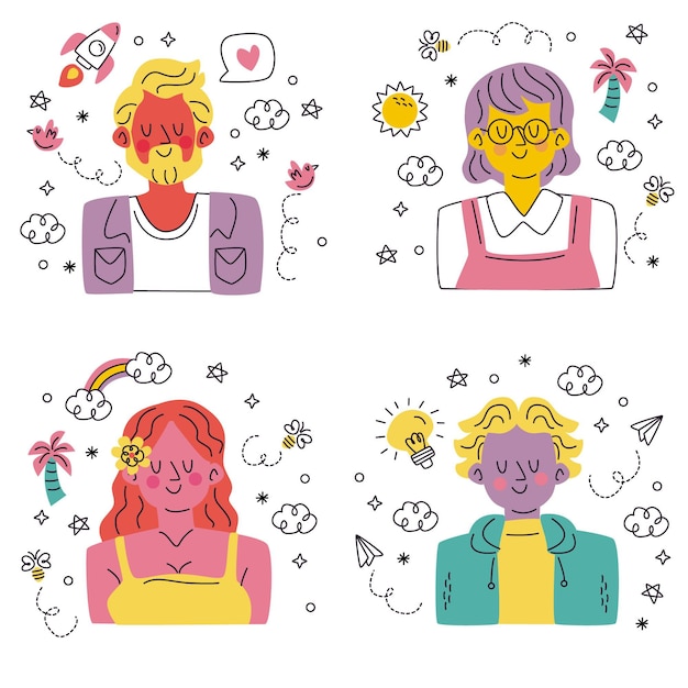 Doodle hand drawn avatar stickers collection