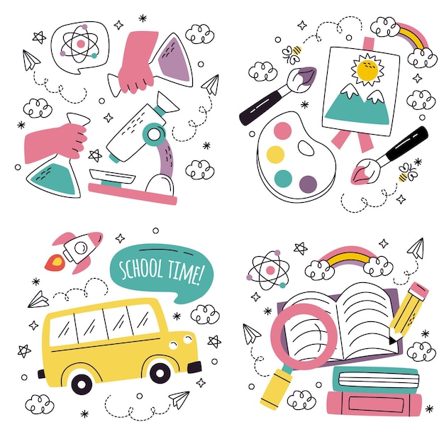 Free vector doodle hand drawn back to school stickers