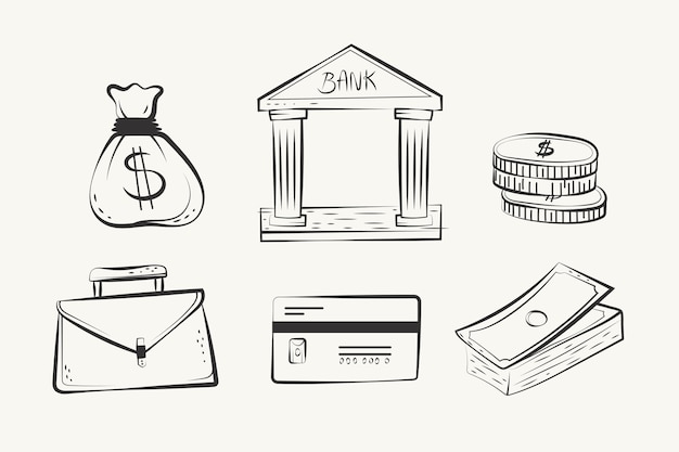 Free vector doodle hand drawn bank drawing illustrations