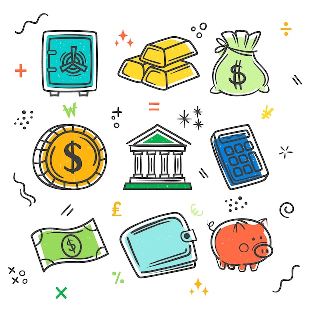 Free vector doodle hand drawn bank drawings collection