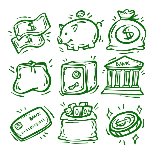 Free Vector doodle hand drawn bank drawings collection