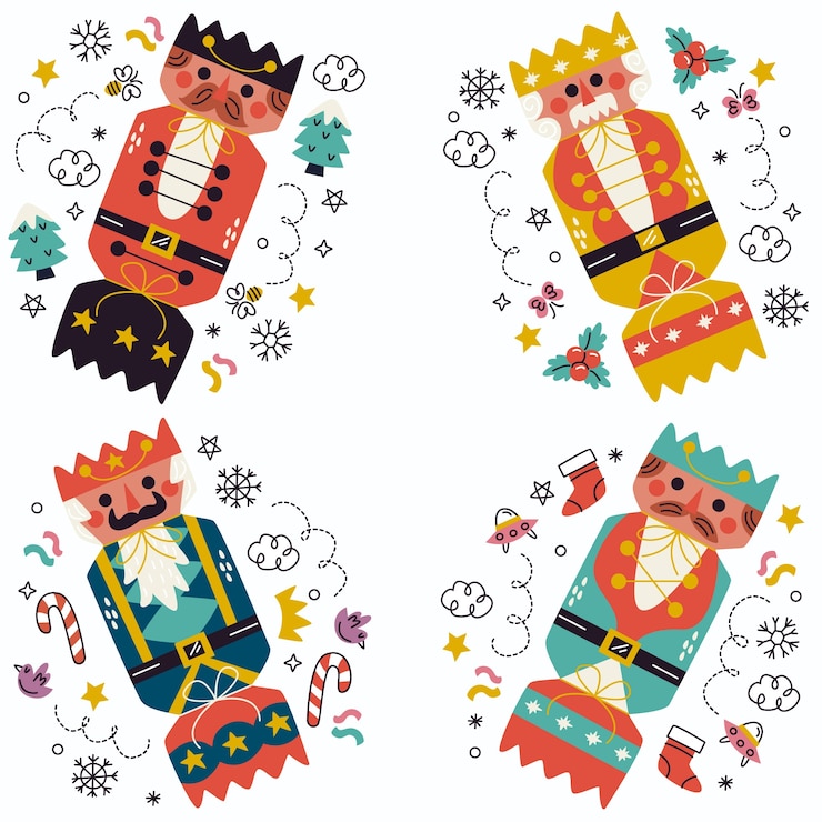 Free Vector doodle hand drawn christmas cracker stickers