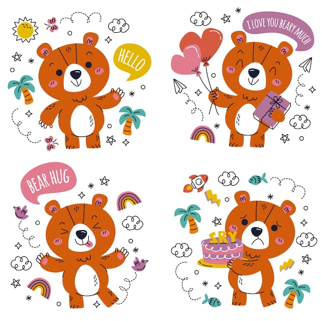 Free vector doodle hand drawn cute stickers collection